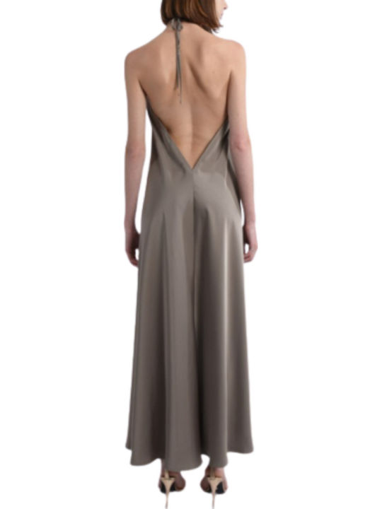Summer Maxi Dress for Wedding / Baptism Satin Khaki