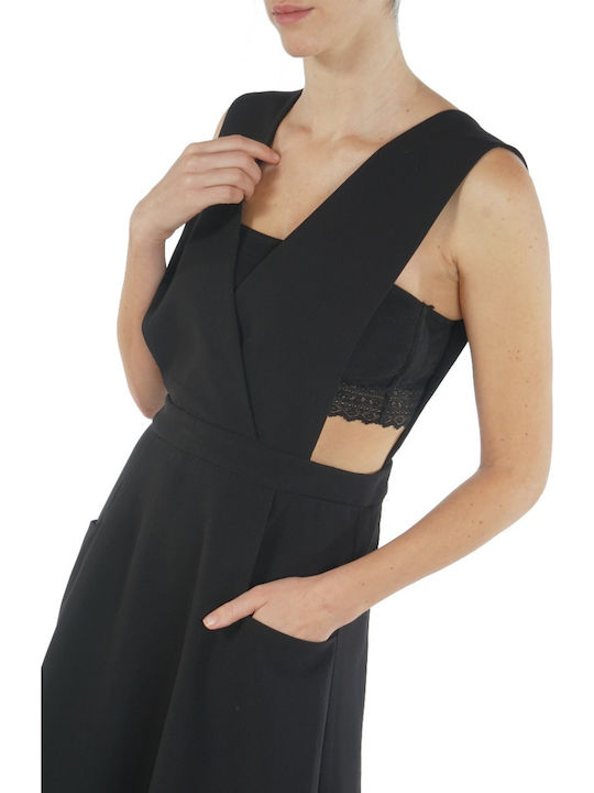 Ladies Woven Dress Midi Evening Black Dress