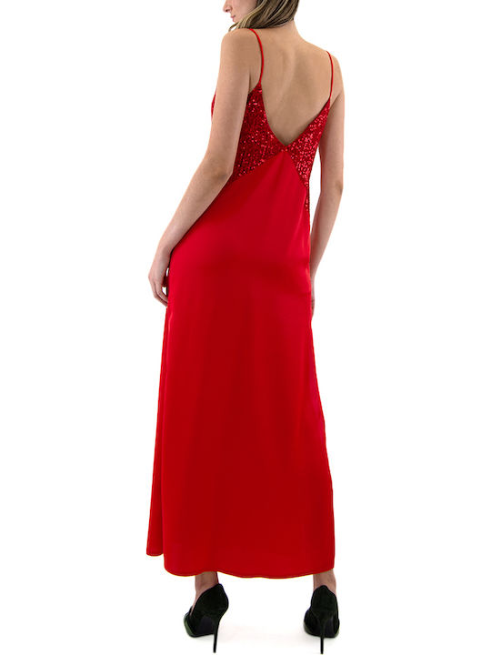 Women’s Summer Maxi Evening Dress Slip Dress Satin Open Back Red