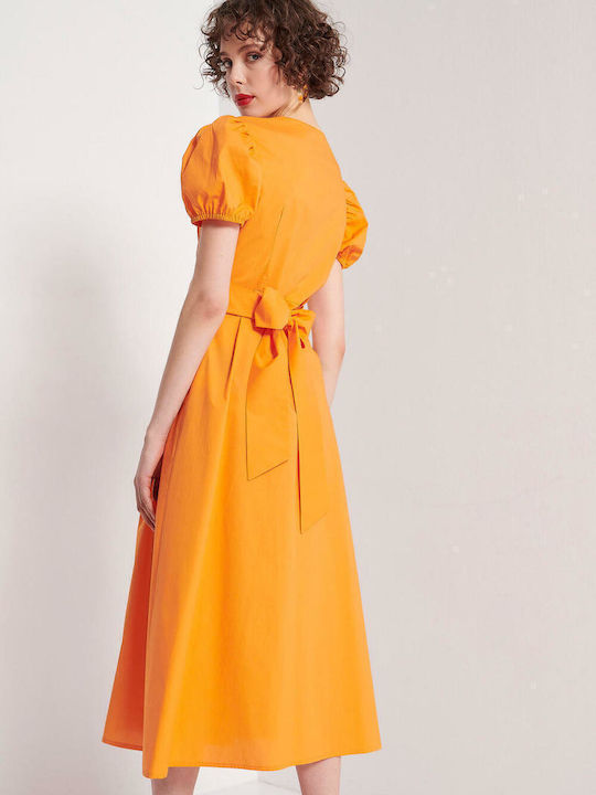 Sommer Midi Kleid Wickel Orange