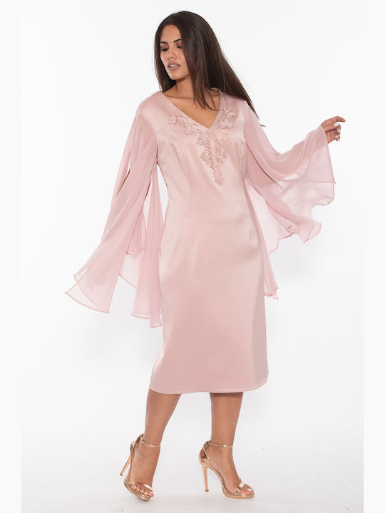 Korinas Fashion Midi Dress for Wedding / Baptism Satin Pink