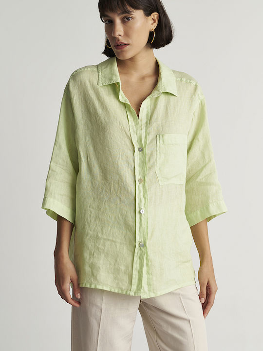 Women's Linen Monochrome Long Sleeve Shirt Green