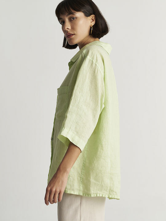 Women's Linen Monochrome Long Sleeve Shirt Green