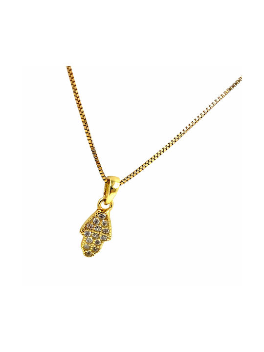 CHrysolithos Hamsa Hand Necklace from Gold Plated Silver with Zircon