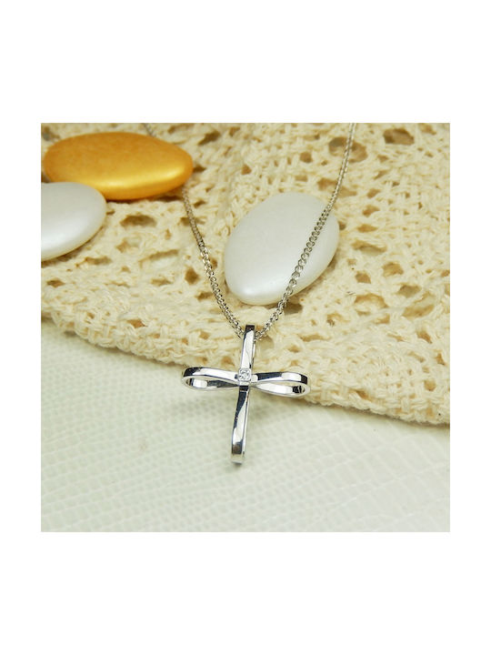 Polytimo White Gold Cross 18K with Chain