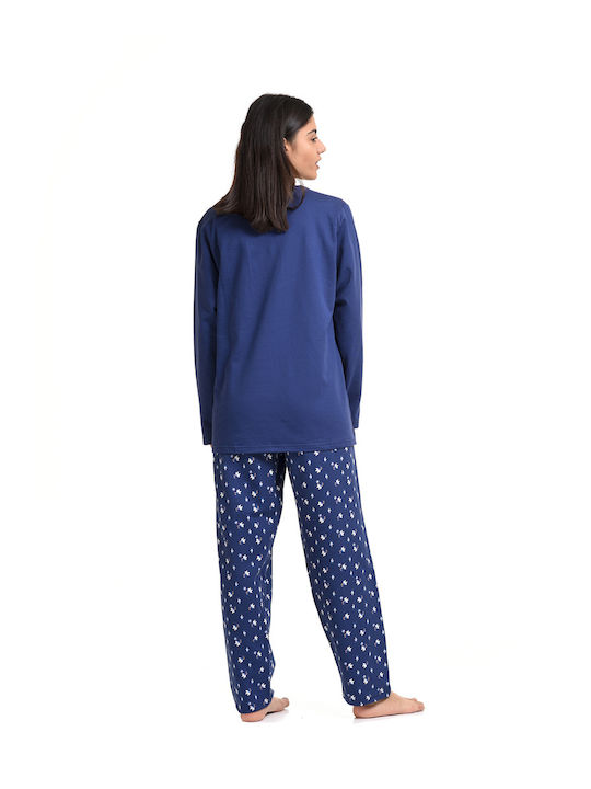 Vienetta Secret Winter Women's Pyjama Set Cotton Blue Vienetta Vienetta