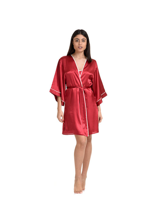 Vienetta Secret Summer Women's Satin Robe with Nightdress Burgundy Vienetta Vienetta