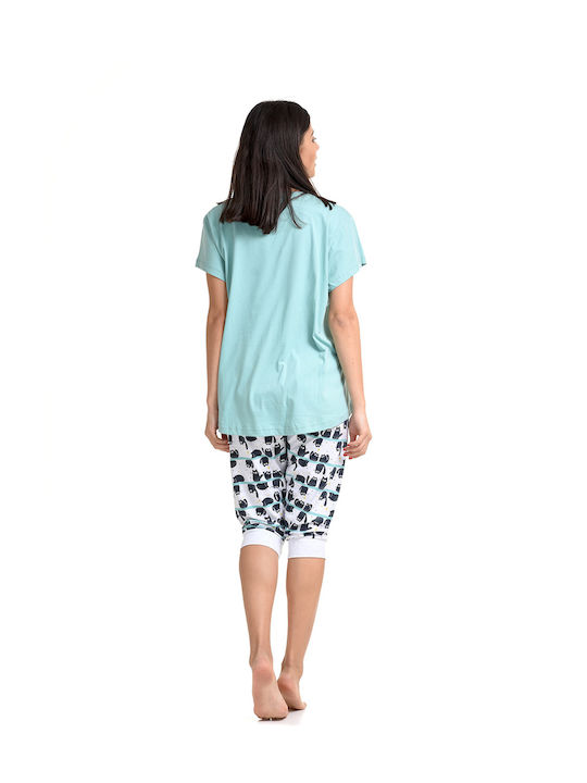 Vienetta Secret Summer Women's Pyjama Set Cotton Turquoise Vienetta Vienetta