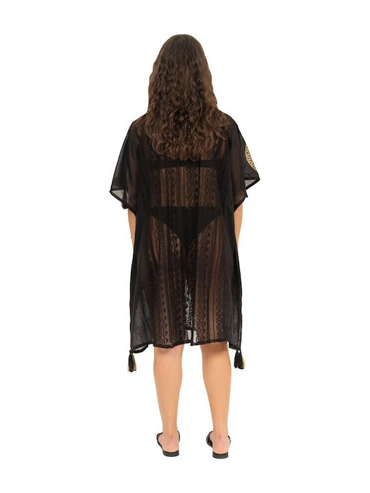 Aquablue Feminin Scurt Caftan de Plajă Negru