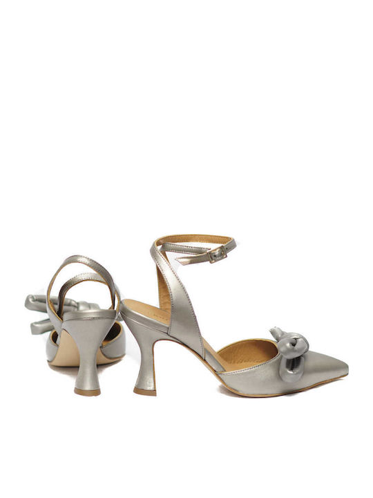 Leather Silver Heels with Strap