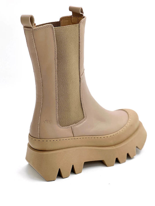 Leather Women's Boots with Rubber Tora Beige
