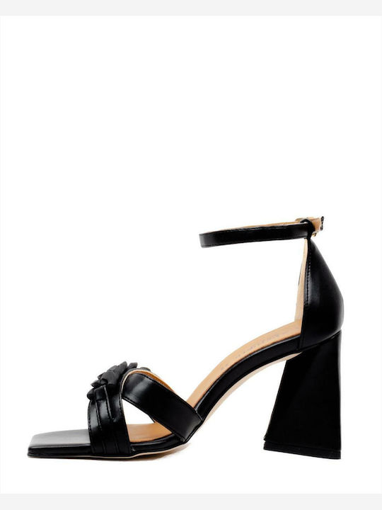 CafeNoir Leather Women's Sandals Cafe with Ankle Strap Black