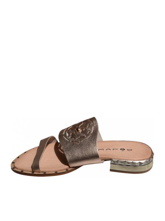Leather Women's Flat Sandals in Beige Color