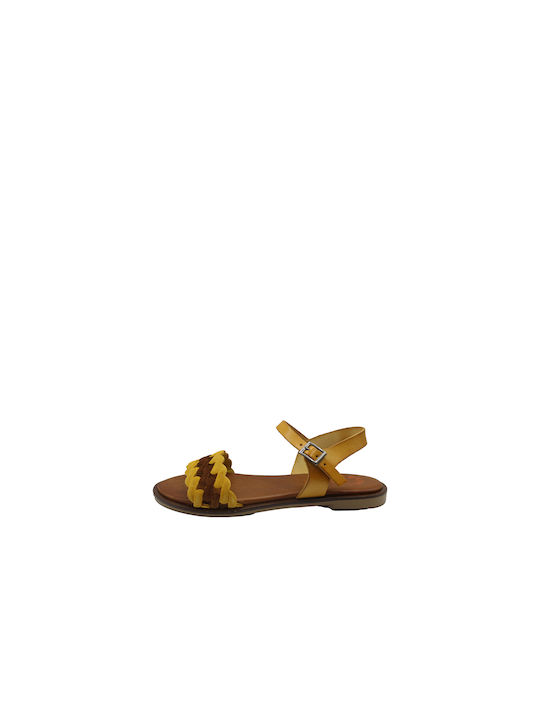 Porronet Leather Women's Flat Sandals in Yellow Color