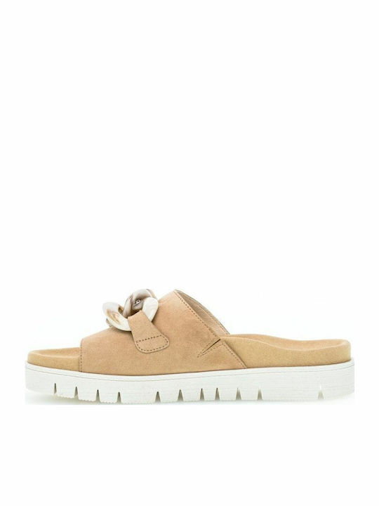 Leder Flache Sandalen für Damen Anatomisch in Beige Farbe