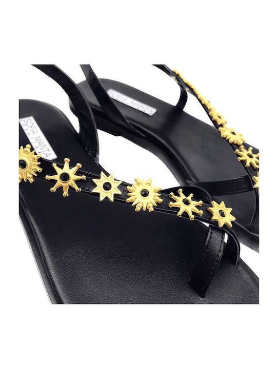 Leder Flache Sandalen für Damen in Schwarz Farbe