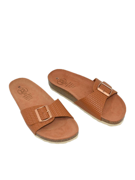 Leather Women's Flat Sandals Anatomic in Tabac Brown Color
