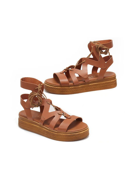 Shoelover Pantofi cu platformă Leather Gladiator Women's Sandals Tabac Brown