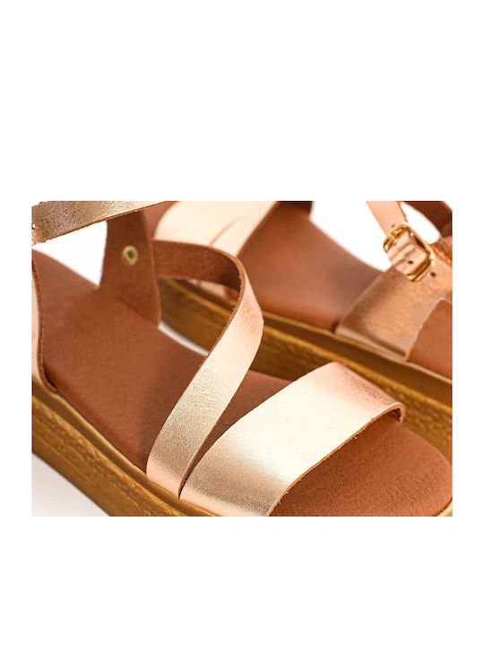 Shoelover Leather Women's Flat Sandals Flatforms in Gold Color