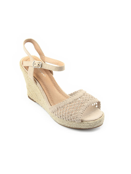 Fshoes Women's Ankle Strap Platforms Beige