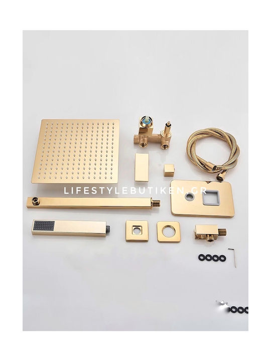 Naron Built-in Mixer & Hand Shower Set for Shower 2 Exits Inox Gold