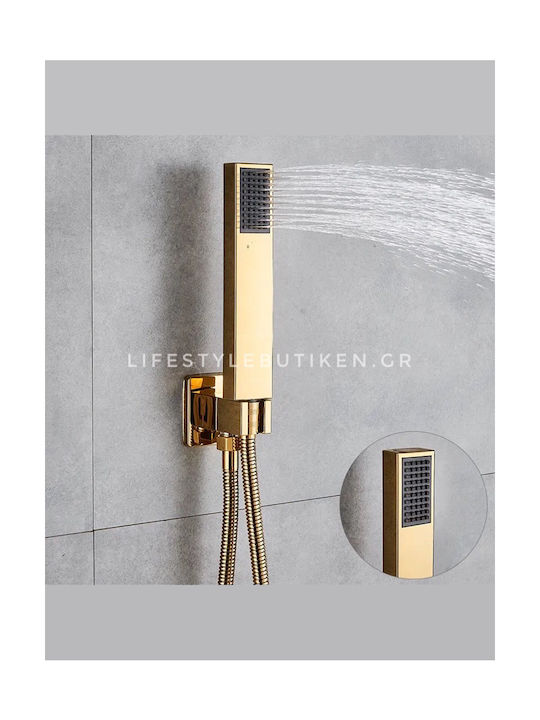 Naron Built-in Mixer & Hand Shower Set for Shower 2 Exits Inox Gold