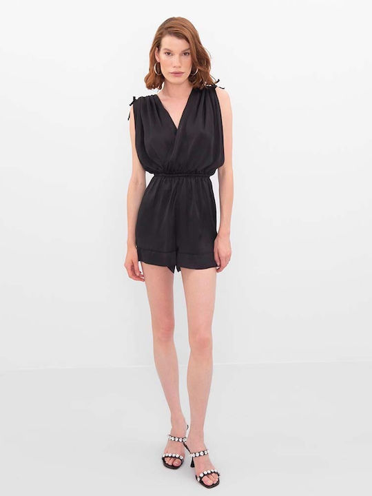 Sude Damen Ärmellos Einteiler Shorts Schwarz