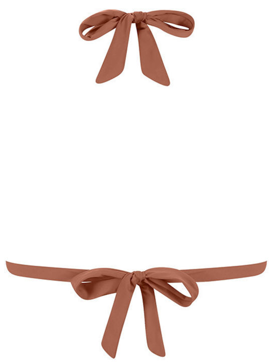 MrMiss Padded Triangle Bikini Top with Ruffles Brown