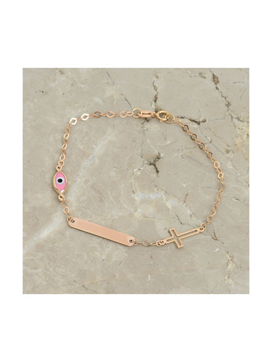 Ioannou24 Kids Bracelet ID from Gold 9K with Evil Eye & Σταυρό