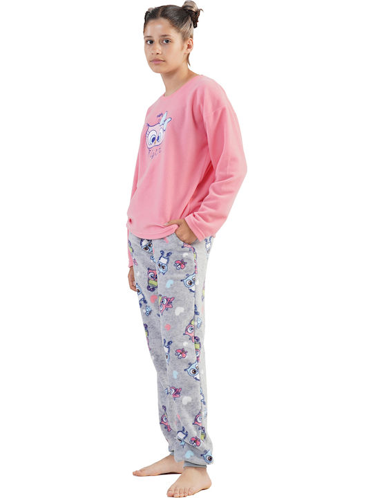Vienetta Secret Παιδική Πιτζάμα Χειμωνιάτικη Fleece Ροζ