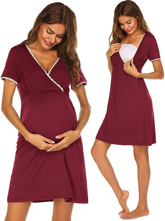 Summer Maternity Mini Dress Burgundy