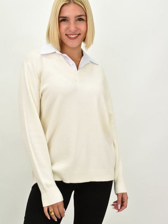 Potre Damen Bluse Langärmelig Beige