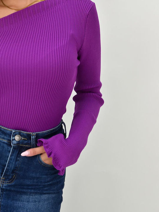 Γυναικεία Μπλούζα Off-Shoulder Μακρυμάνικη Μωβ