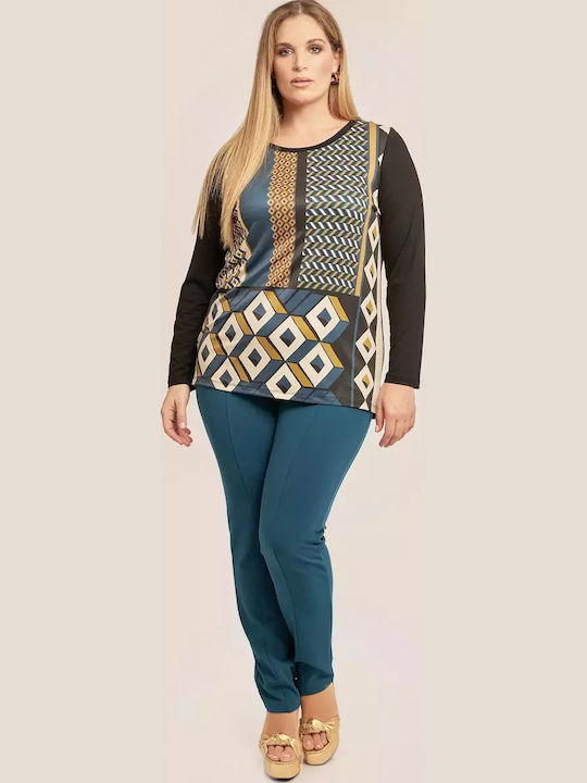 Women's Blouse Long Sleeve with Boat Neckline Multicolour