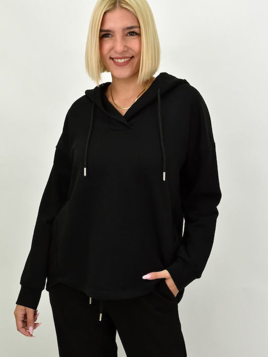 Potre Women's Long Hooded Sweatshirt Black