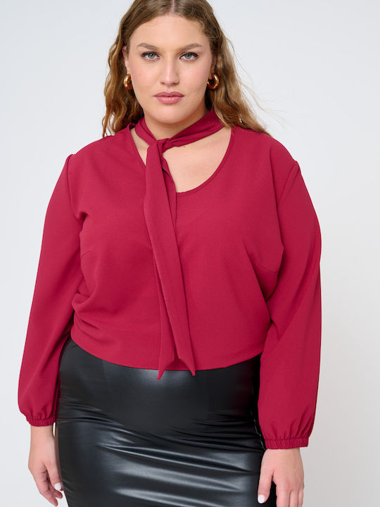 Jucita Women's Blouse Long Sleeve with V Neckline Burgundy