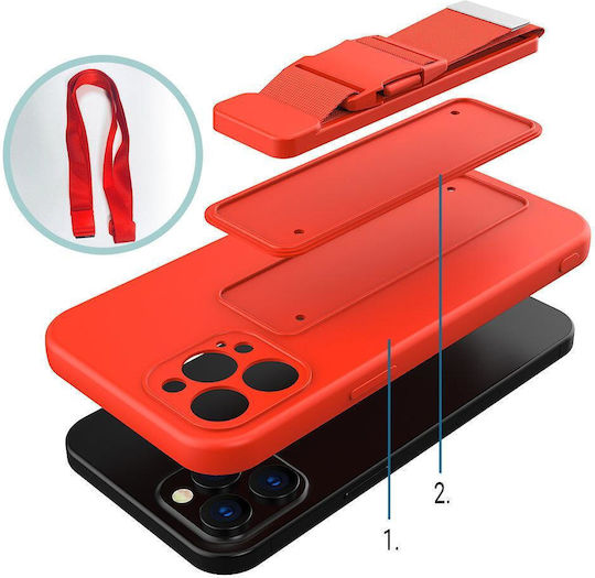 Rope Umschlag Rückseite Silikon 1mm mit Band Rosa (Redmi 9)