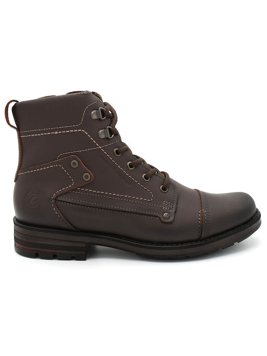 Pegada Men's Leather Military Boots Brown