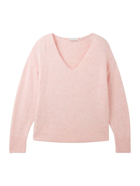 Tom Tailor Women's Long Sleeve Pullover with V Neck Pink