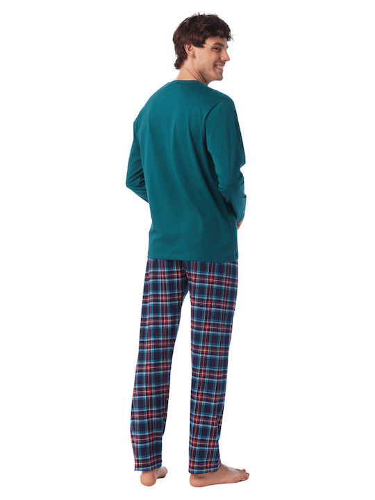 Minerva Men's Winter Cotton Checked Pajamas Set Green