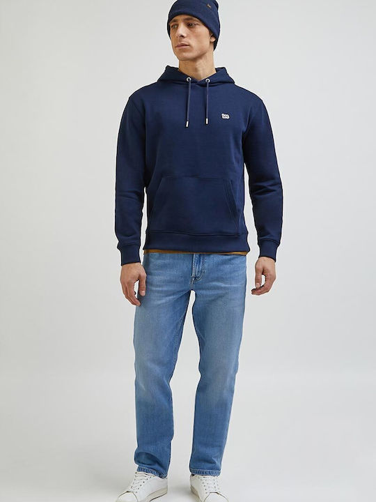 Plain Sweatshirt with Hood Navy Blue