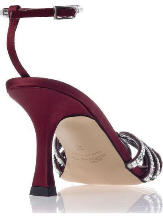 Stoff Sandalen mit Strass Burgundisch