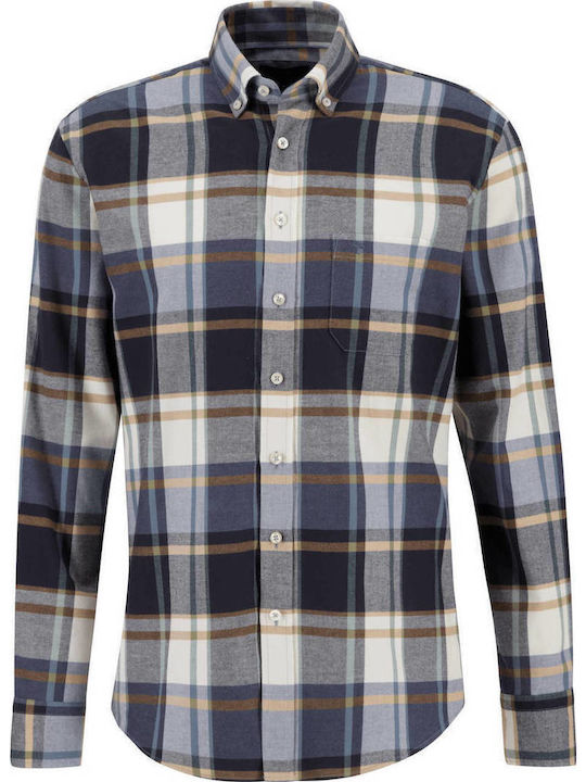 Long Sleeve Flannel Overshirt in Regular Fit Checked Navy Blue