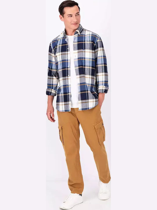 Long Sleeve Flannel Overshirt in Regular Fit Checked Navy Blue