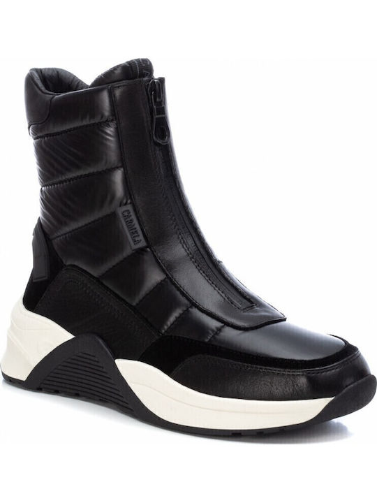 Leder Stiefeletten Damen Schwarz