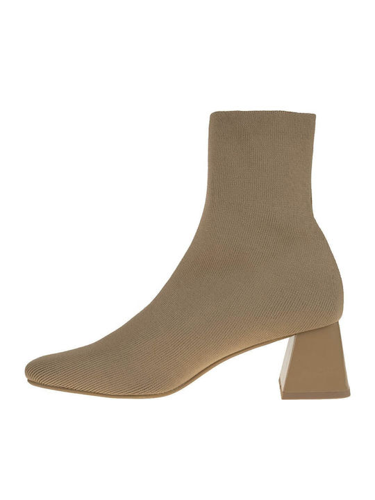 Women's Ankle Boots made of Patent Leather with Medium Heel Brown
