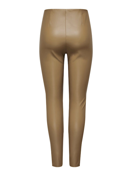 Only Women's Leather Trousers Brown