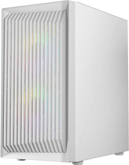 Logic Atos Gaming Mini Tower Κουτί Υπολογιστή με Πλαϊνό Παράθυρο και RGB Φωτισμό Λευκό