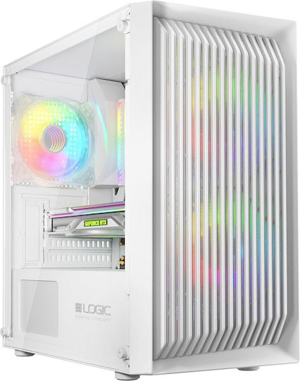 Logic Atos Gaming Mini Tower Κουτί Υπολογιστή με Πλαϊνό Παράθυρο και RGB Φωτισμό Λευκό