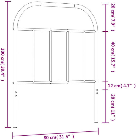 vidaXL Metal Bed Headboard Black 80x100cm
